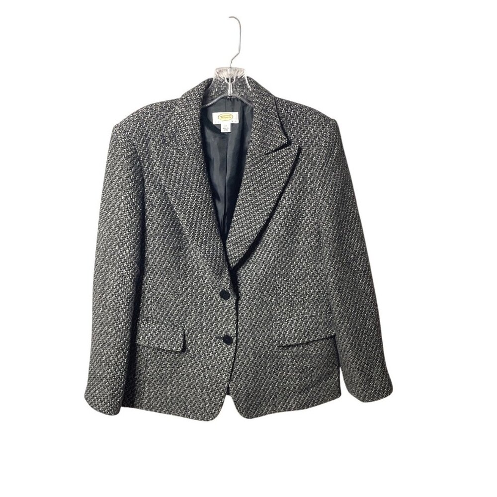 Vtg Talbots Women's Tweed Blazer Black & White Petite 12 Wool Lined Two-Button